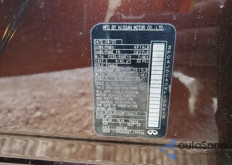 2021 Infiniti Qx50 Essential z USA, uszkodzony, nr VIN 3PCAJ5CA2MF100613